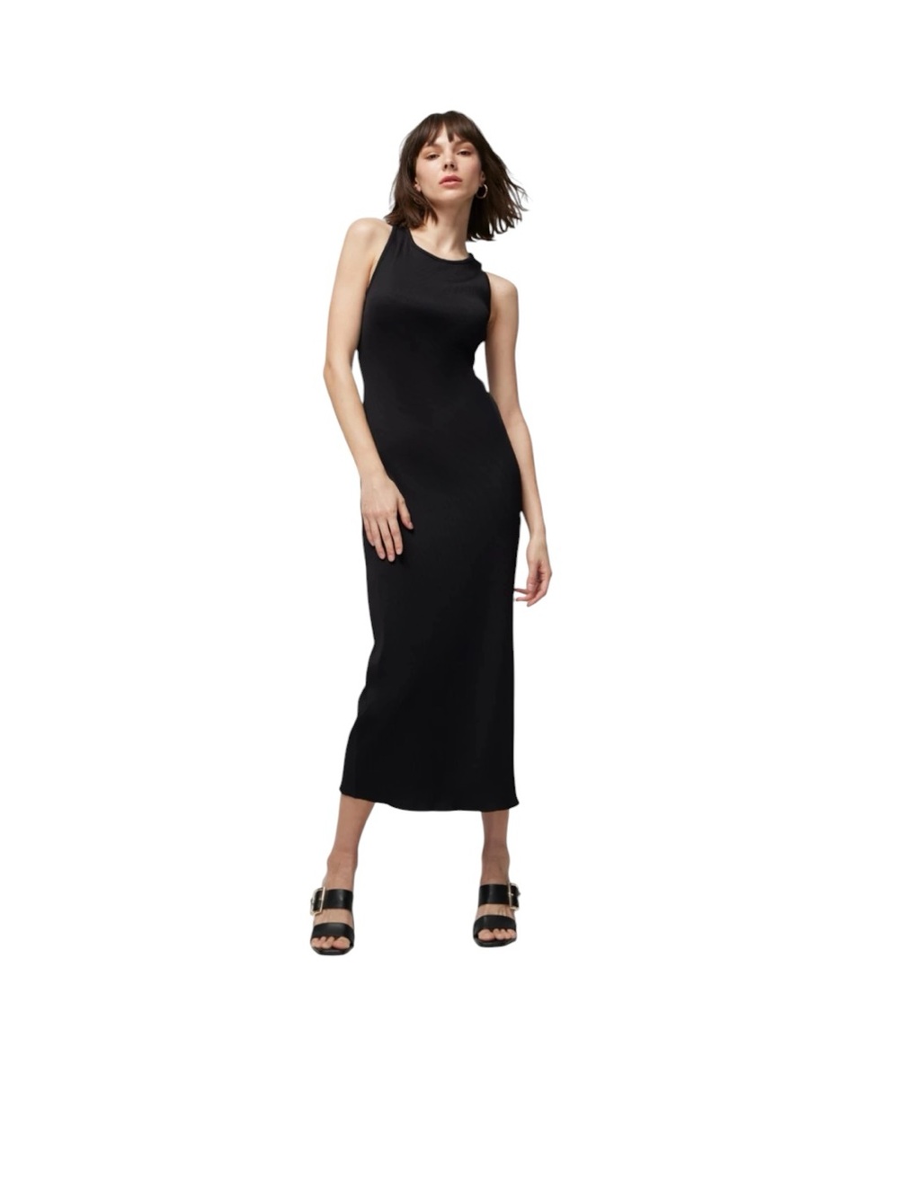 WHBM Forme Rib Sleeveless Midi Dress in Black - Picture 1 of 10